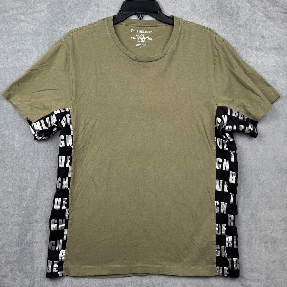 True Religion‎ World Tour Graphic T Shirt Olive Green Mens Size L